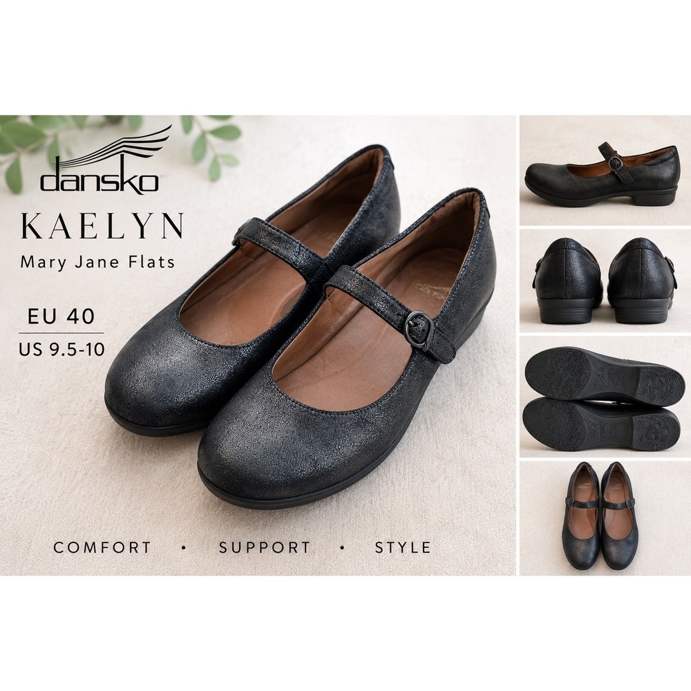 Dansko Kaelyn Mary Jane Flats Black Leather Comfort‎ Shoes EU 40 US 9.5-10
